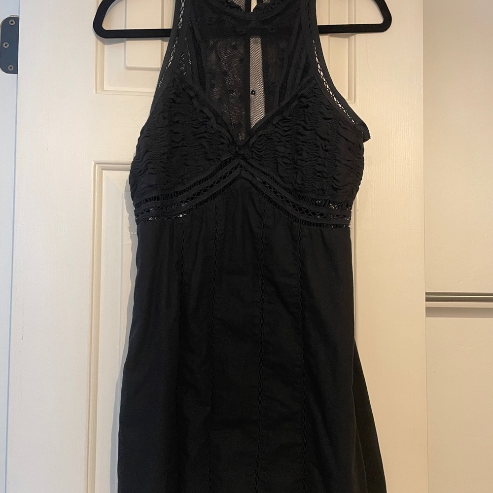 Free People Black Mesh Halter Mini Dress